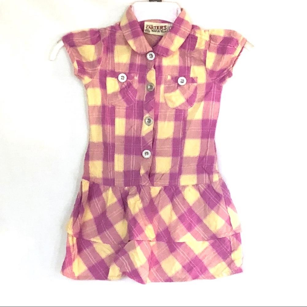 Carter’s Purple Yellow Plaid Ruffles Dress Girls 5